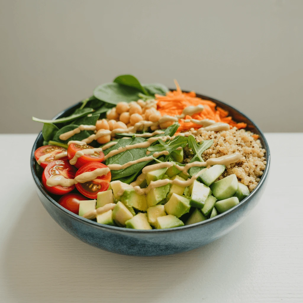 Energy-Boosting Power Bowl with quinoa, chickpeas, avocado and leafy greens - 20-minute healthy recipe