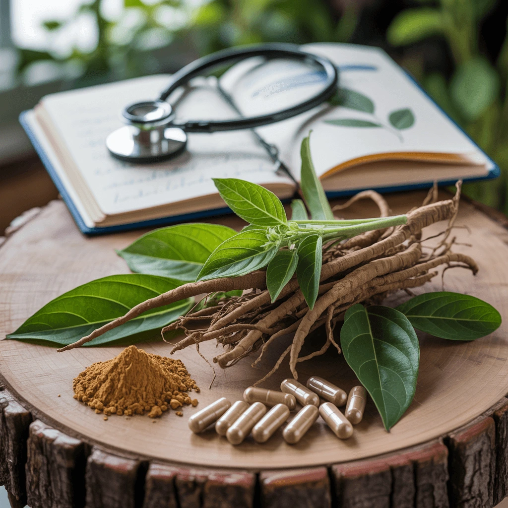 Top 5 Ashwagandha Benefits Backed by Doctors & Research – roots, leaves, and capsules