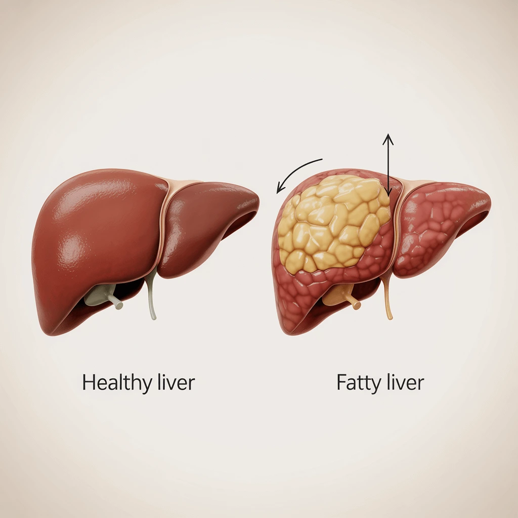 Fatty liver versus healthy liver comparison showing how fatty liver diet can reverse NAFLD and restore liver health