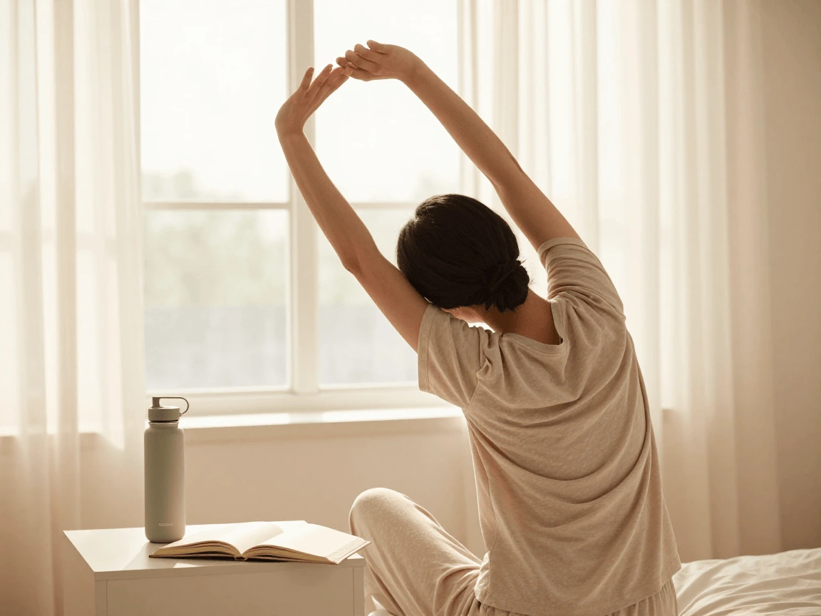 Woman resting on a cozy sofa with a blanket and journal, self‑care for emotional exhaustion, soft natural light
