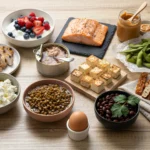 Foods with more protein than an egg, including Greek yogurt, chicken breast, salmon, tuna, tofu, tempeh, lentils, black beans, edamame, cottage cheese, and peanut butter.